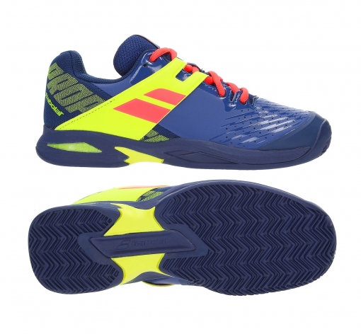 Kinder Tennisschuhe Babolat PROPULSE Clay Junior blau-gelb Kinder Tennisschuhe Babolat PROPULSE Clay Junior blau-gelb